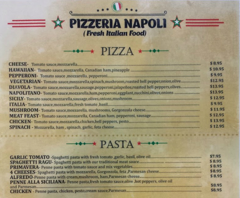 Pizzeria Napoli Menu